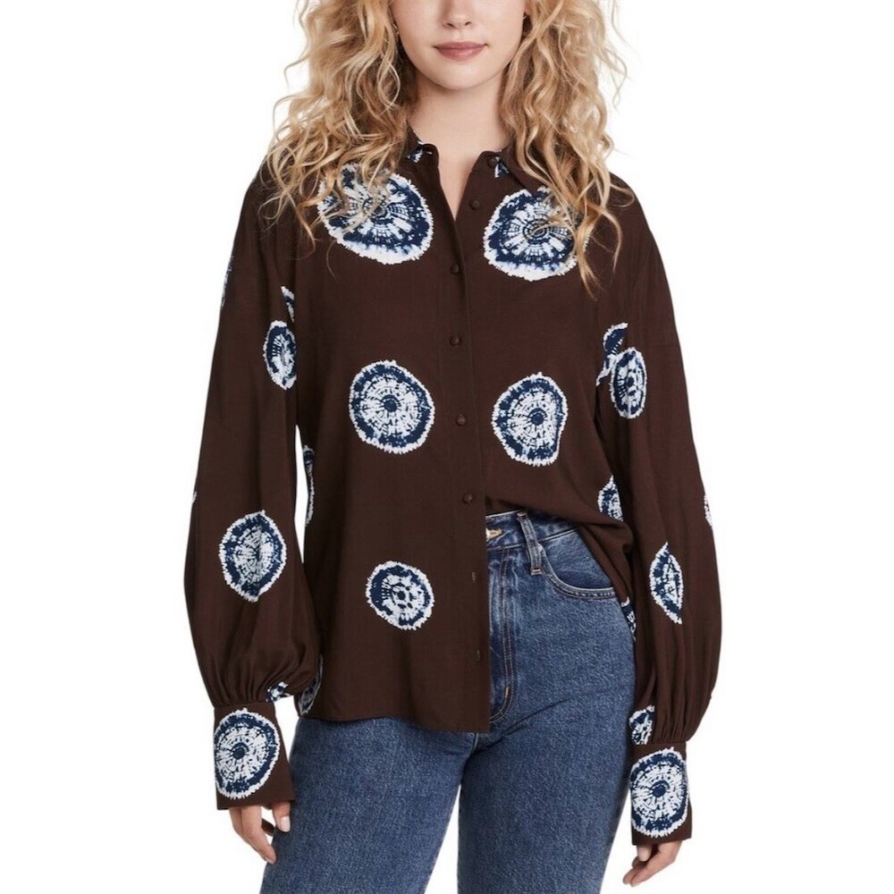Alexis Merlin Top Sapphire Brown Tie Dye Medallion Blouse, Medium